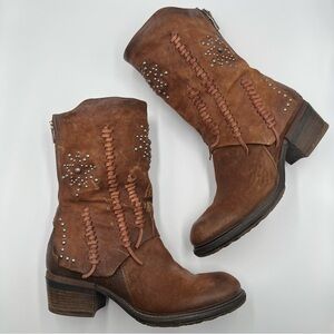 A.S.98 Brown Leather Clein Calvados Western Studded Mid Calf Boots Size 40